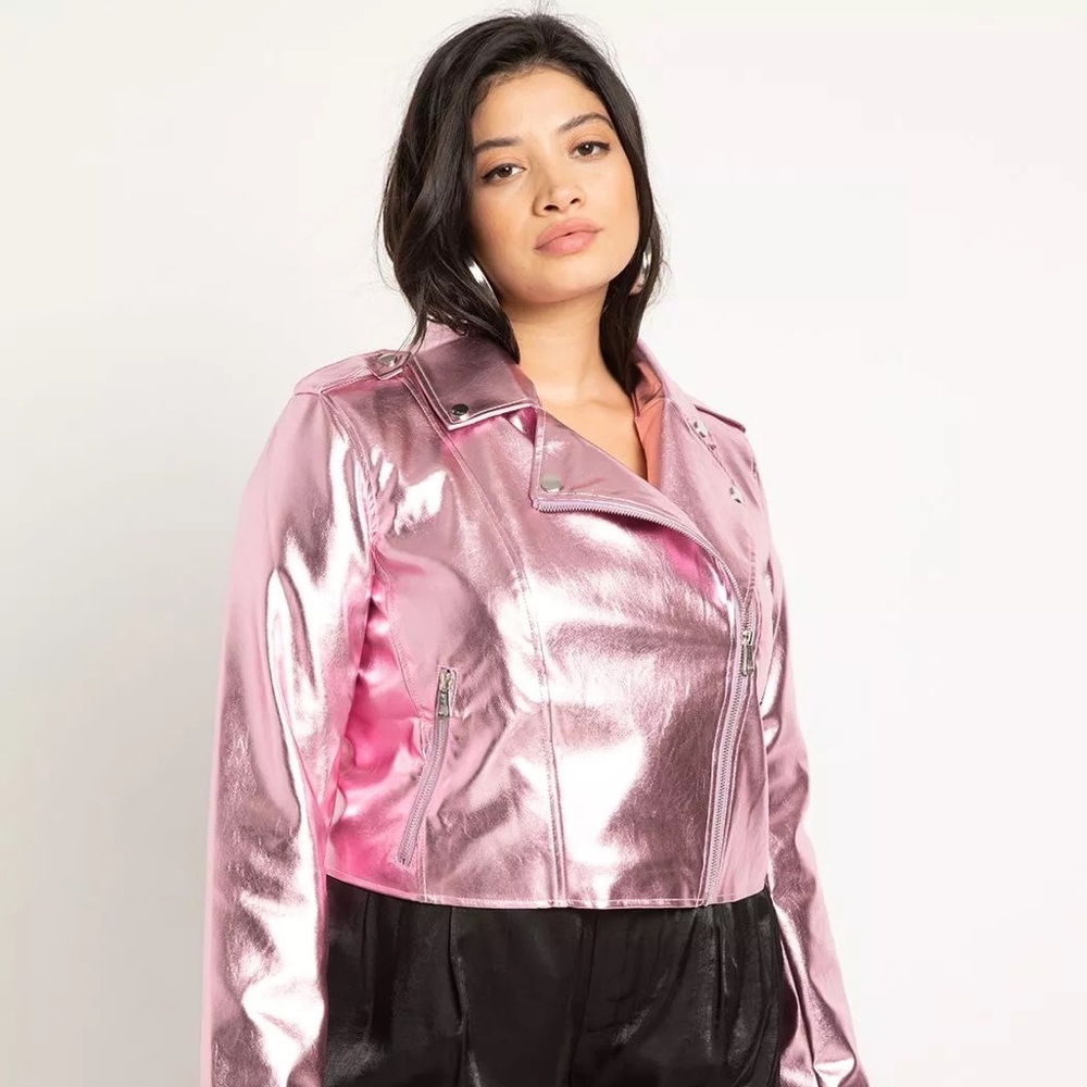 Eloquii Pink Metallic Moto Jacket